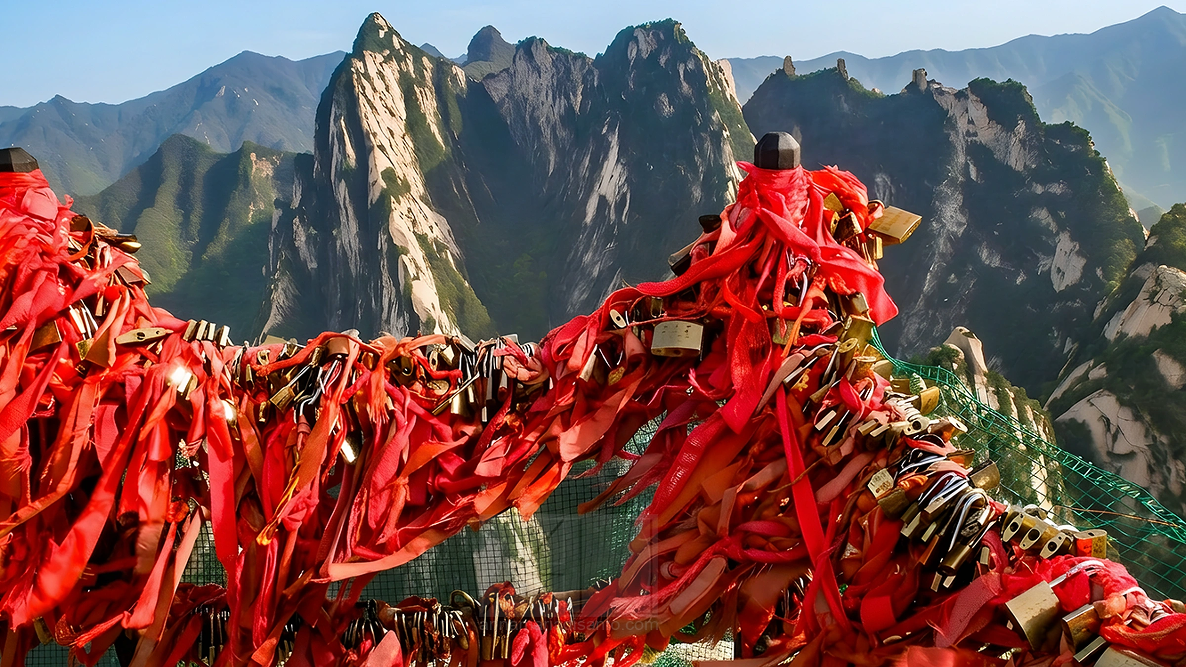 Photograph of "love locks" placed by visitors on Mount Huashan in Shaanxi Province, China by Annamaria DiSanto