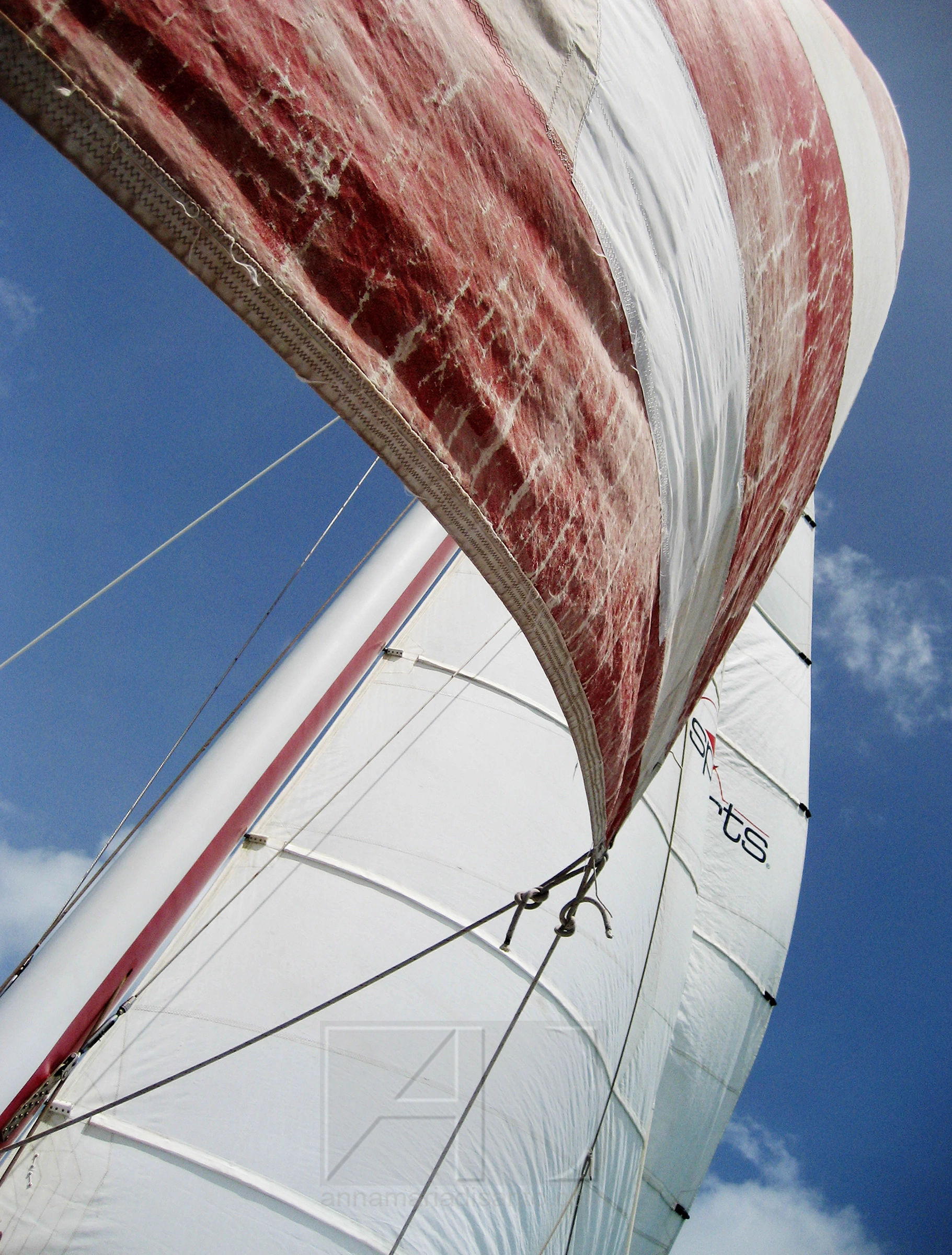 Close up abstract photograph of a sailboat's sail in Aruba by Annamaria DiSanto