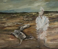 A painting in acrylic of a sheppard and his flock by Annamaria DiSanto
