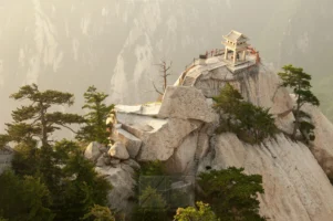 CHESS PAVILLION, MOUNT HUASHAN, CHINA Chess Pavilion on the eastern peak of Mount Hua (Huashan), China, photographed by Annamaria DiSanto