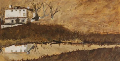 Painting of a farmhouse during Autumn by Annamaria DiSanto